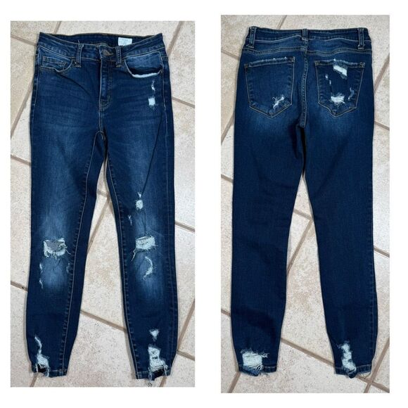 Bridge By Gly Dark Denim Mid Rise Raw Hem Ankle Skinny Jean - Picture 2 of 10